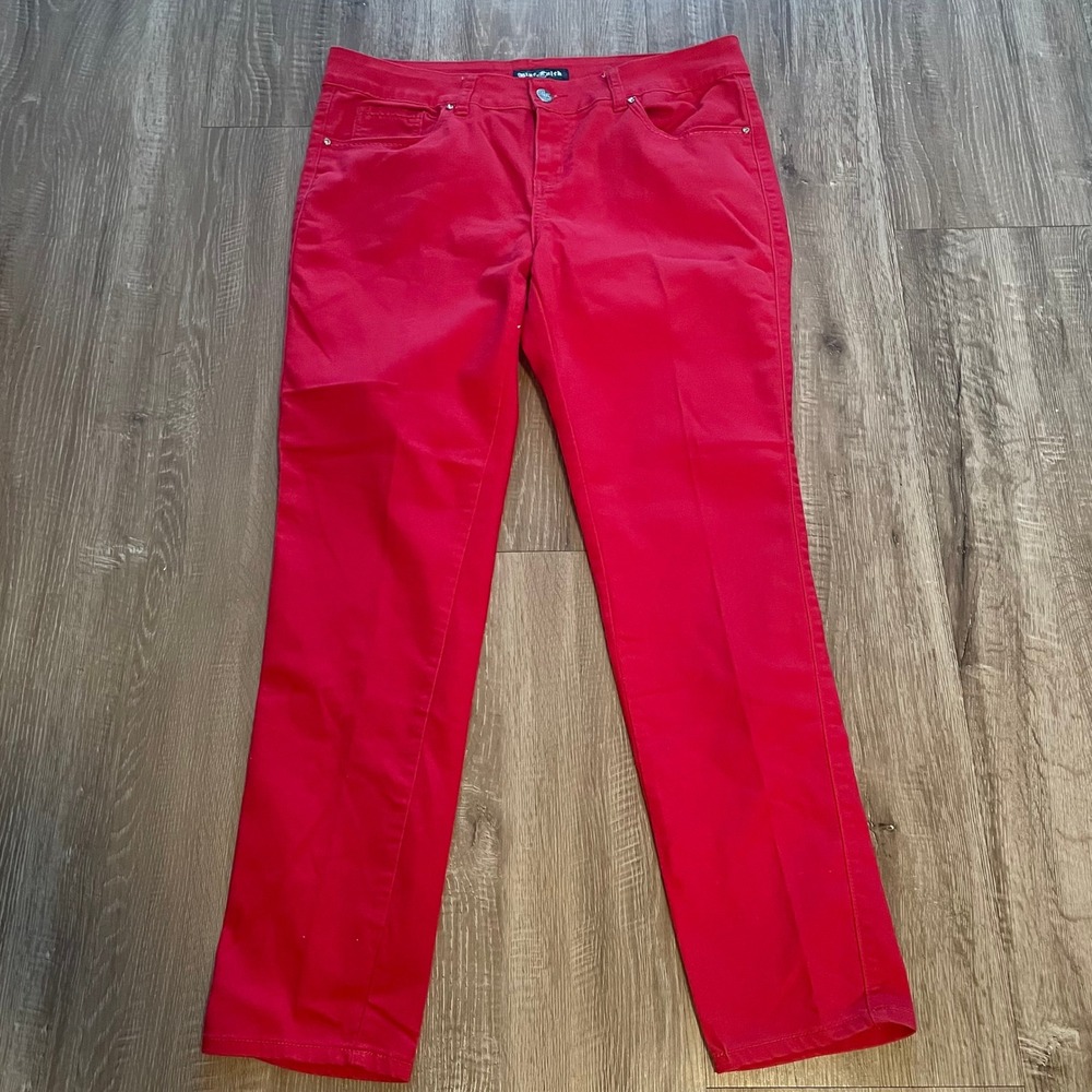Blue Faith Womens Pants Size 14 Red Cotton Blend Stretch Straight Leg Rhinestone